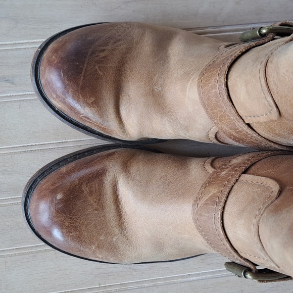 Gianni Bini Leather Buckle Side-Zip midi Mid-Calf High Western Distressed Boots - Picture 6 of 13